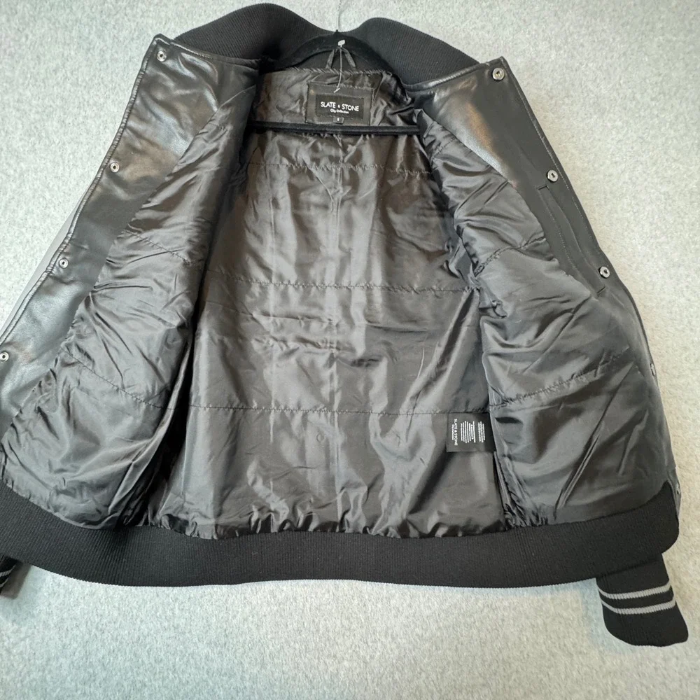Slate & Stone Jacket Mens Small Varsity Faux Leather City Collection Bomber NEW - Picture 3 of 10